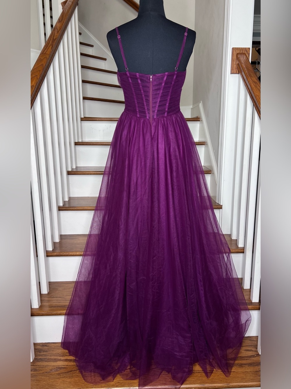Windsor XS Plum Tulle Corset Illusion Waist Formal Prom Evening Gown Maxi Dress - Picture 6 of 10